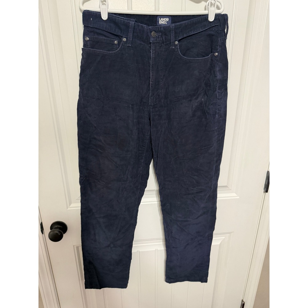Lands End Pants Mens 33 Traditional Fit Navy Blue Corduroy 5-Pocket EUC
